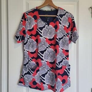 Premiere by Healing Hands  Floral Print Scrub Top Size large